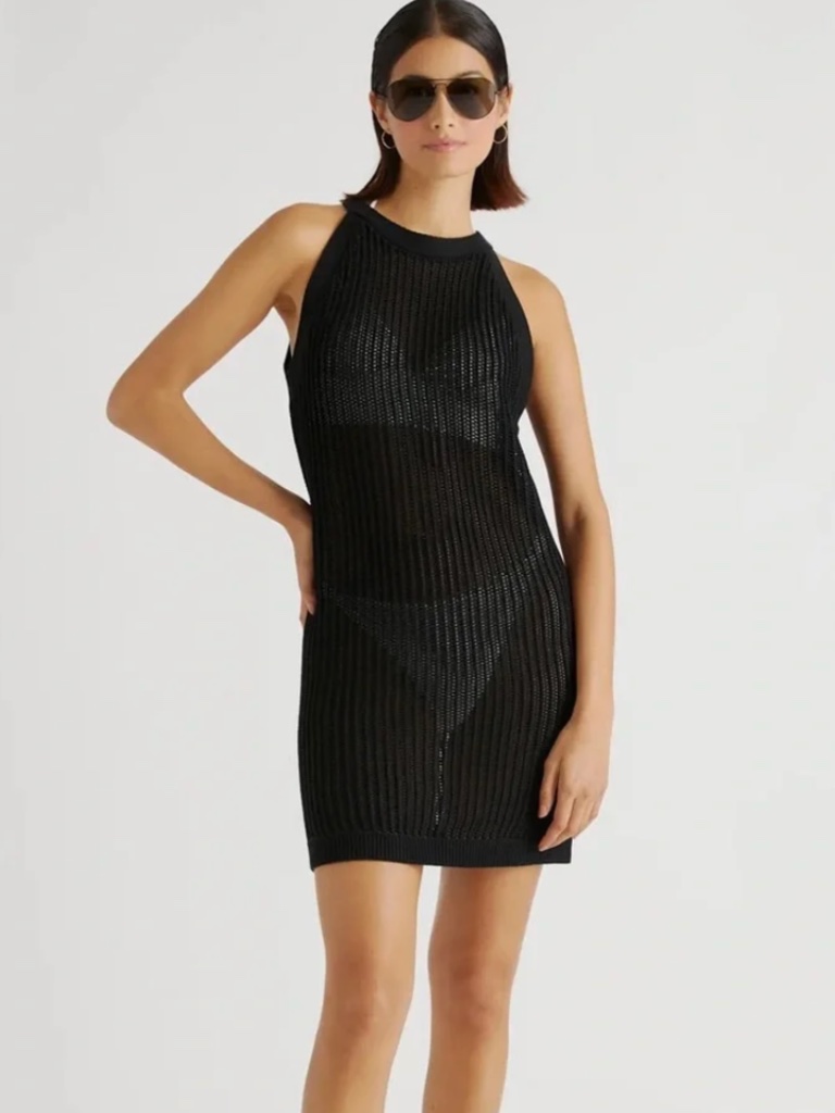 **Quince Black Open Weave Cotton Beach Cover-Up Dress Size Xl**